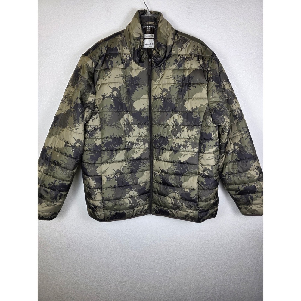 Goodfellow & Co Mens XL Camo Puffer‎ Jacket Water Resistant Green Camouflage